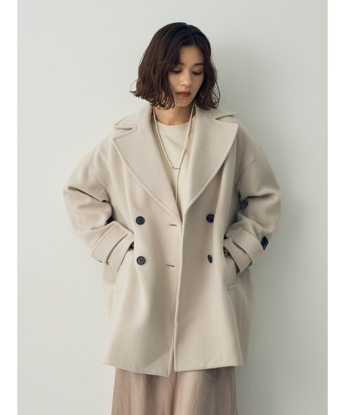 新品タグ付き　ウール混ミドル丈Pコート　モカ　フリーサイズ YECCA VECCA（イェッカヴェッカ）の「ウール混ミドル丈Pコート（その他