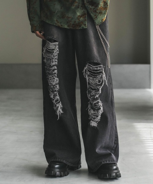 Shoowtime（ショウタイム）の「ビンテージウォッシュワイドフレアリメイクダメージデニム（デニムパンツ・メンズ・ブルー/ブラック・LARGE/X-LARGE/MEDIUM/SMALL）」の16枚目の写真