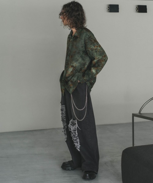 Shoowtime（ショウタイム）の「ビンテージウォッシュワイドフレアリメイクダメージデニム（デニムパンツ・メンズ・ブルー/ブラック・LARGE/X-LARGE/MEDIUM/SMALL）」の18枚目の写真