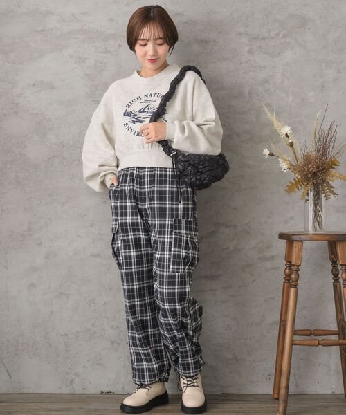 RETRO GIRL(レトロガール)の「裏起毛ショート刺繍トレーナー(スウェット・レディース・ナチュラル/ダークブラウン/ダークブルー・FREE)」の4枚目の写真