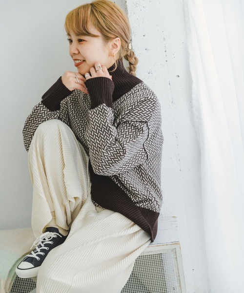 ITEMS URBANRESEARCH（アイテムズ アーバンリサーチ）の「『洗濯可』ハイネックワイドニット2（ニット/セーター・レディース・ホワイト系その他/グリーン系その他/オフホワイト/ブラウン系その他/ブラック/ブルー系その他・FREE）」の9枚目の写真