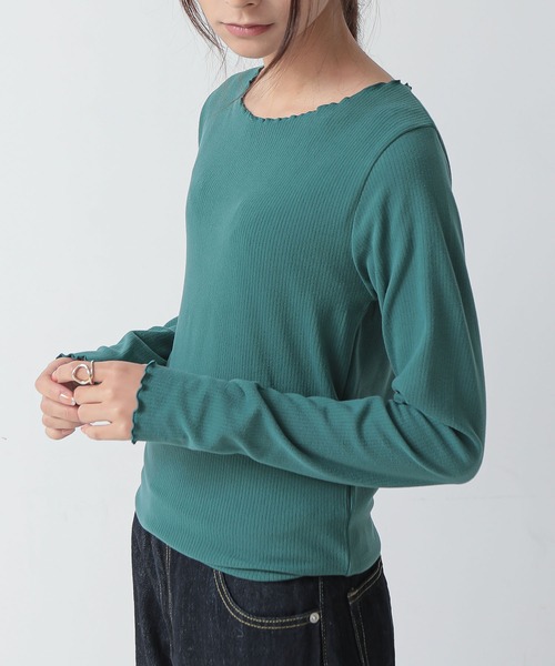 and it_(アンドイット)の「起毛リブメロークルーネック長袖Tシャツ(Tシャツ/カットソー・レディース・ブルー/グレイッシュベージュ/グリーン/アイボリー/ブラック・M)」の1枚目の写真