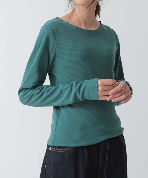 and it_(アンドイット)の「起毛リブメロークルーネック長袖Tシャツ(Tシャツ/カットソー・レディース・ブルー/グレイッシュベージュ/グリーン/アイボリー/ブラック・M)」の7枚目の写真