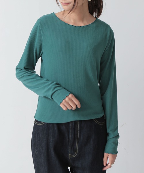 and it_(アンドイット)の「起毛リブメロークルーネック長袖Tシャツ(Tシャツ/カットソー・レディース・ブルー/グレイッシュベージュ/グリーン/アイボリー/ブラック・M)」の6枚目の写真