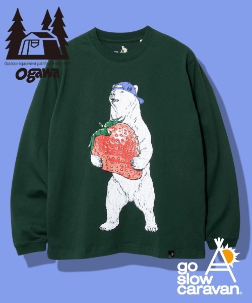 go slow caravan(ゴースローキャラバン)の「ogawa x gsc USA/C いちごクマ ロングスリーブTEE(Tシャツ/カットソー・メンズ・ホワイト/ブラック/グリーン系その他・MEDIUM/X-LARGE/LARGE)」の3枚目の写真