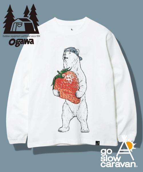 go slow caravan(ゴースローキャラバン)の「ogawa x gsc USA/C いちごクマ ロングスリーブTEE(Tシャツ/カットソー・メンズ・ホワイト/ブラック/グリーン系その他・MEDIUM/X-LARGE/LARGE)」の1枚目の写真