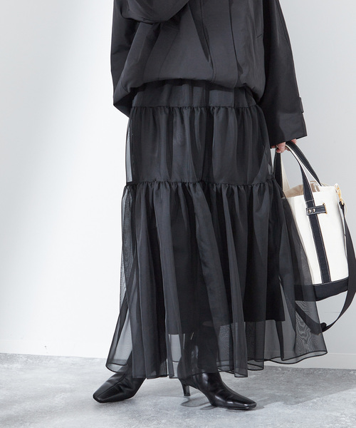 journal standard L'essage（ジャーナルスタンダードレサージュ）の「オーガンジーティアードスカート（スカート・レディース・ベージュ/ブラック・FREE）」の2枚目の写真