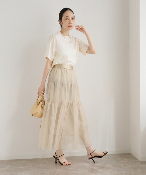 journal standard L'essage（ジャーナルスタンダードレサージュ）の「オーガンジーティアードスカート（スカート・レディース・ベージュ/ブラック・FREE）」の7枚目の写真
