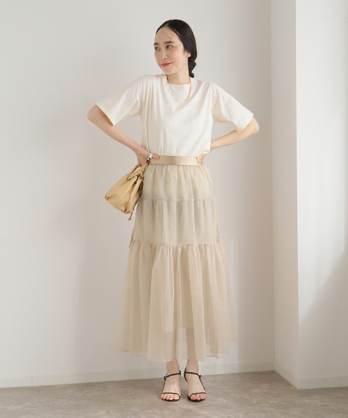 journal standard L'essage（ジャーナルスタンダードレサージュ）の「オーガンジーティアードスカート（スカート・レディース・ベージュ/ブラック・FREE）」の8枚目の写真