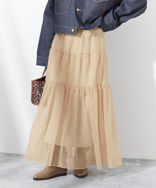 journal standard L'essage（ジャーナルスタンダードレサージュ）の「オーガンジーティアードスカート（スカート・レディース・ベージュ/ブラック・FREE）」の14枚目の写真