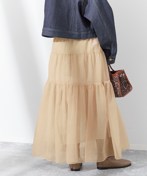 journal standard L'essage（ジャーナルスタンダードレサージュ）の「オーガンジーティアードスカート（スカート・レディース・ベージュ/ブラック・FREE）」の16枚目の写真