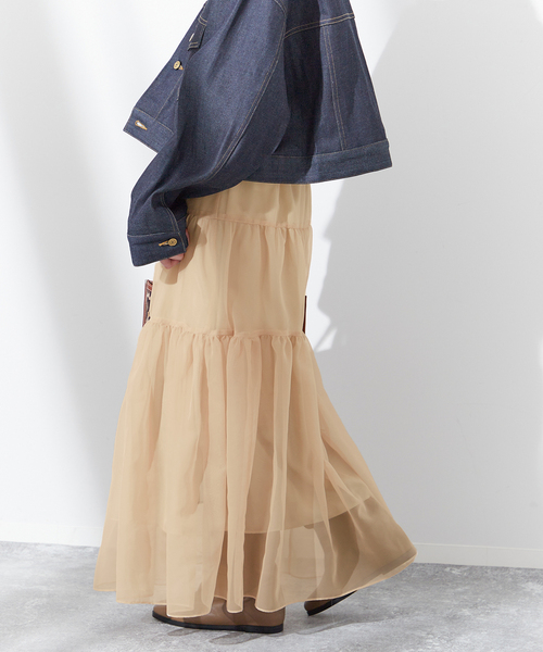 journal standard L'essage（ジャーナルスタンダードレサージュ）の「オーガンジーティアードスカート（スカート・レディース・ベージュ/ブラック・FREE）」の17枚目の写真