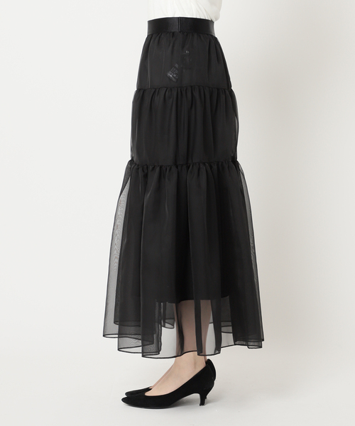 journal standard L'essage（ジャーナルスタンダードレサージュ）の「オーガンジーティアードスカート（スカート・レディース・ベージュ/ブラック・FREE）」の19枚目の写真