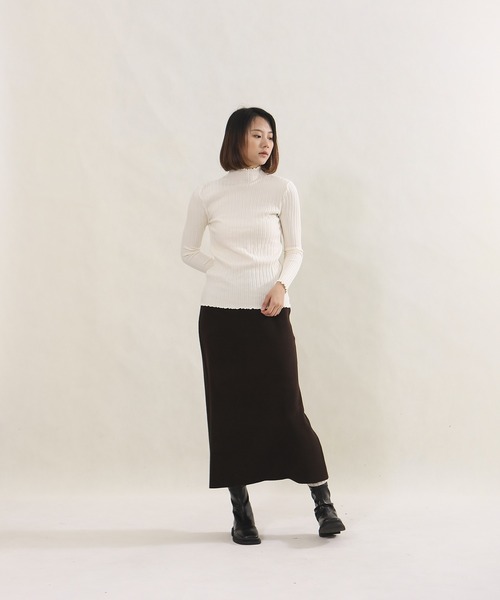 Mayree(メイリー)の「【AURORIA】ワイドリブメローニットトップス(ニット/セーター・レディース・ワインレッド/オレンジ/ベージュ/ライトベージュ/ホワイト/ブラック/グレー・FREE)」の17枚目の写真