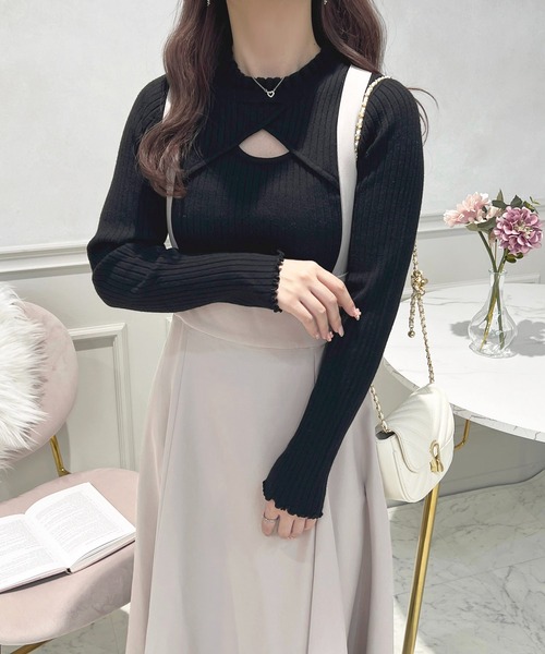 apres jour（アプレジュール）の「取り外しリボン＋サス付きジャンスカ【ZOZOTOW限定アイテム】（ジャンパースカート・レディース・グレイッシュベージュ/ブラック/ブラック系その他・X-LARGE/フリー）」の9枚目の写真