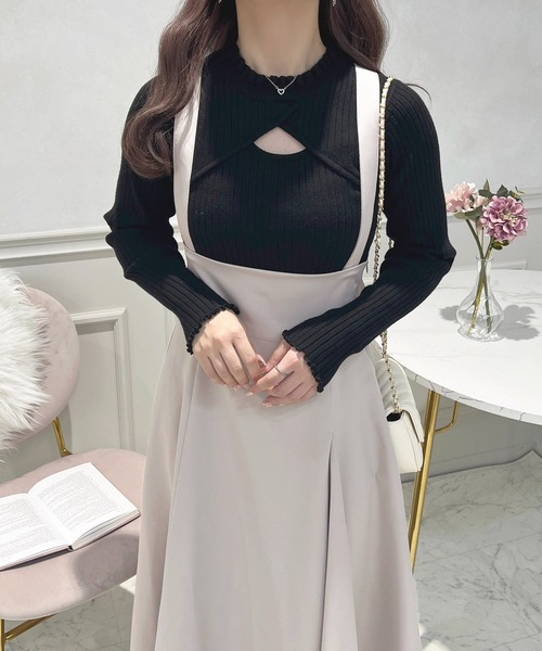 apres jour（アプレジュール）の「取り外しリボン＋サス付きジャンスカ【ZOZOTOW限定アイテム】（ジャンパースカート・レディース・グレイッシュベージュ/ブラック/ブラック系その他・X-LARGE/フリー）」の10枚目の写真