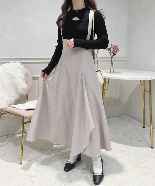 apres jour（アプレジュール）の「取り外しリボン＋サス付きジャンスカ【ZOZOTOW限定アイテム】（ジャンパースカート・レディース・グレイッシュベージュ/ブラック/ブラック系その他・X-LARGE/フリー）」の4枚目の写真