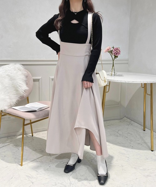 apres jour（アプレジュール）の「取り外しリボン＋サス付きジャンスカ【ZOZOTOW限定アイテム】（ジャンパースカート・レディース・グレイッシュベージュ/ブラック/ブラック系その他・X-LARGE/フリー）」の5枚目の写真