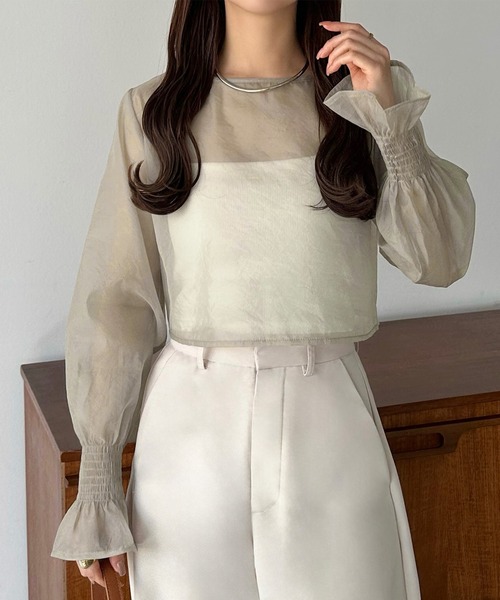 callautia（カラウティア）の「前後2wayシアーブラウス（シャツ/ブラウス・レディース・ブラック/アイボリー/グレイッシュベージュ/ベージュ/ブルーグレー・SMALL/MEDIUM/LARGE/X-LARGE）」の5枚目の写真