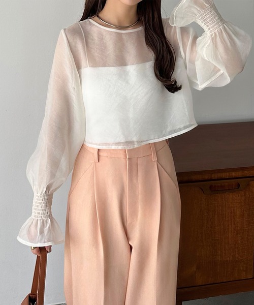 callautia（カラウティア）の「前後2wayシアーブラウス（シャツ/ブラウス・レディース・ブラック/アイボリー/グレイッシュベージュ/ベージュ/ブルーグレー・SMALL/MEDIUM/LARGE/X-LARGE）」の2枚目の写真