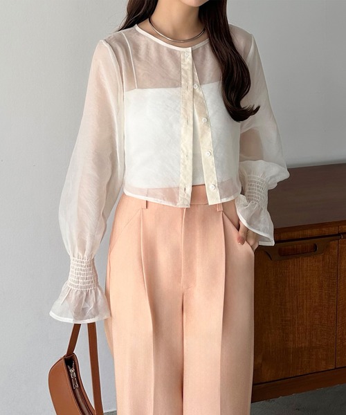 callautia（カラウティア）の「前後2wayシアーブラウス（シャツ/ブラウス・レディース・ブラック/アイボリー/グレイッシュベージュ/ベージュ/ブルーグレー・SMALL/MEDIUM/LARGE/X-LARGE）」の6枚目の写真