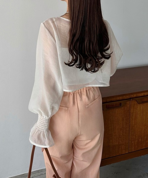 callautia（カラウティア）の「前後2wayシアーブラウス（シャツ/ブラウス・レディース・ブラック/アイボリー/グレイッシュベージュ/ベージュ/ブルーグレー・SMALL/MEDIUM/LARGE/X-LARGE）」の7枚目の写真