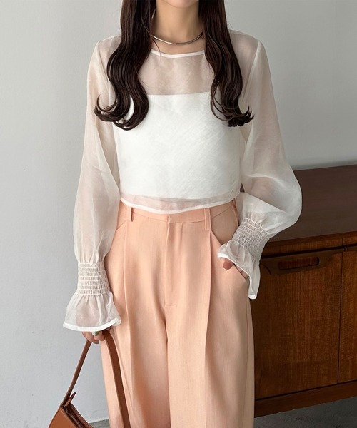 callautia（カラウティア）の「前後2wayシアーブラウス（シャツ/ブラウス・レディース・ブラック/アイボリー/グレイッシュベージュ/ベージュ/ブルーグレー・SMALL/MEDIUM/LARGE/X-LARGE）」の8枚目の写真