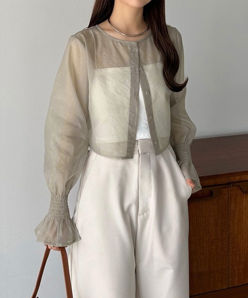 callautia（カラウティア）の「前後2wayシアーブラウス（シャツ/ブラウス・レディース・ブラック/アイボリー/グレイッシュベージュ/ベージュ/ブルーグレー・SMALL/MEDIUM/LARGE/X-LARGE）」の9枚目の写真