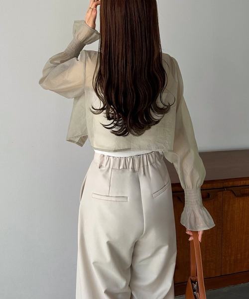 callautia（カラウティア）の「前後2wayシアーブラウス（シャツ/ブラウス・レディース・ブラック/アイボリー/グレイッシュベージュ/ベージュ/ブルーグレー・SMALL/MEDIUM/LARGE/X-LARGE）」の11枚目の写真