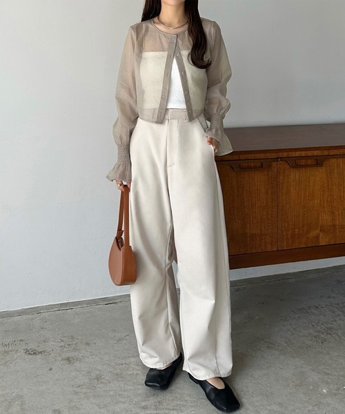 callautia（カラウティア）の「前後2wayシアーブラウス（シャツ/ブラウス・レディース・ブラック/アイボリー/グレイッシュベージュ/ベージュ/ブルーグレー・SMALL/MEDIUM/LARGE/X-LARGE）」の12枚目の写真