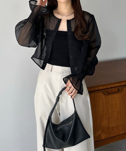 callautia（カラウティア）の「前後2wayシアーブラウス（シャツ/ブラウス・レディース・ブラック/アイボリー/グレイッシュベージュ/ベージュ/ブルーグレー・SMALL/MEDIUM/LARGE/X-LARGE）」の13枚目の写真