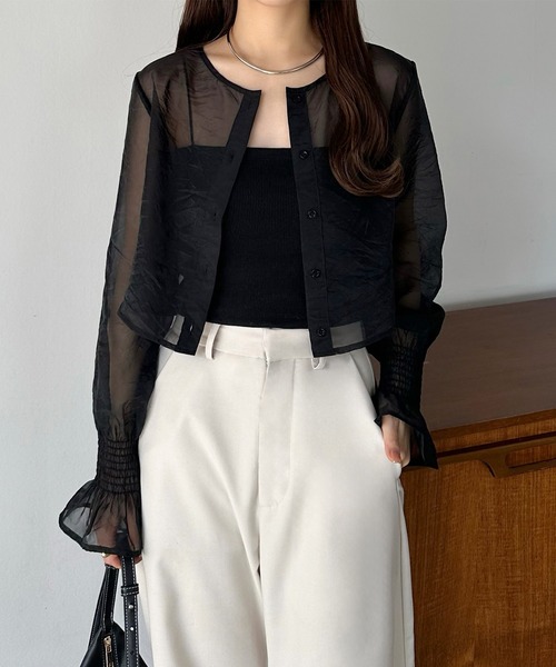 callautia（カラウティア）の「前後2wayシアーブラウス（シャツ/ブラウス・レディース・ブラック/アイボリー/グレイッシュベージュ/ベージュ/ブルーグレー・SMALL/MEDIUM/LARGE/X-LARGE）」の14枚目の写真