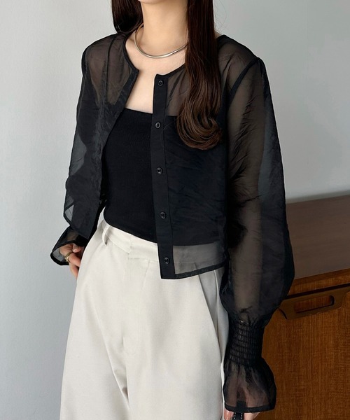 callautia（カラウティア）の「前後2wayシアーブラウス（シャツ/ブラウス・レディース・ブラック/アイボリー/グレイッシュベージュ/ベージュ/ブルーグレー・SMALL/MEDIUM/LARGE/X-LARGE）」の15枚目の写真