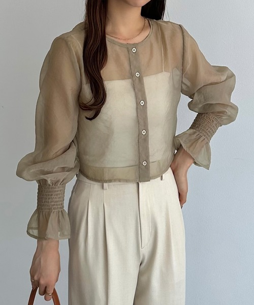 callautia（カラウティア）の「前後2wayシアーブラウス（シャツ/ブラウス・レディース・ブラック/アイボリー/グレイッシュベージュ/ベージュ/ブルーグレー・SMALL/MEDIUM/LARGE/X-LARGE）」の20枚目の写真