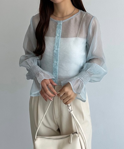 callautia（カラウティア）の「前後2wayシアーブラウス（シャツ/ブラウス・レディース・ブラック/アイボリー/グレイッシュベージュ/ベージュ/ブルーグレー・SMALL/MEDIUM/LARGE/X-LARGE）」の21枚目の写真