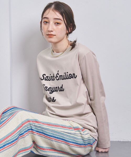 mucci（ムッチ）の「【別注】＜mucci＞LOGO ロングスリーブ Ｔシャツ（Tシャツ/カットソー・レディース・ブラック/ベージュ・0）」の2枚目の写真