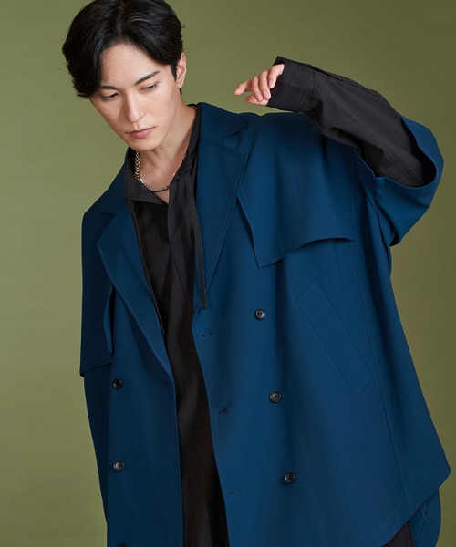 NO ID.（ノーアイディ）の「【NO ID.】Dolman Half Sleeve Trench Poncho / ドルマン ハーフ スリーブ トレンチ ポンチョ（ポンチョ・メンズ・グレイッシュベージュ/ブルーグリーン/ブラック/ベージュ・ONE SIZE）」の4枚目の写真