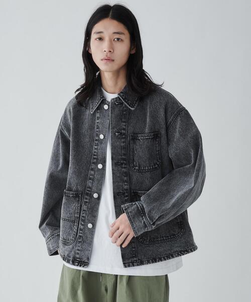 THE STANDARD（ザスタンダード）の「WEGO/デニムカバーオール（デニムジャケット・メンズ・ホワイト/ブラック・LARGE/MEDIUM）」の2枚目の写真