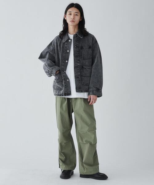 THE STANDARD（ザスタンダード）の「WEGO/デニムカバーオール（デニムジャケット・メンズ・ホワイト/ブラック・LARGE/MEDIUM）」の5枚目の写真