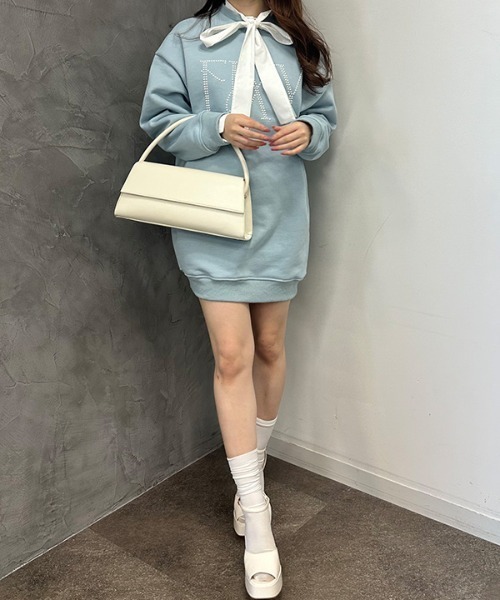 EIMY ISTOIRE（エイミーイストワール）の「EIMYロゴスウェットミニワンピース（ワンピース・レディース・ピンク/ホワイト/サックスブルー/ブラック/イエロー/グリーン・FREE）」の4枚目の写真