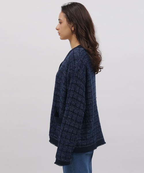 LAKOLE（ラコレ）の「7ゲージツイーディーニットカーディガン / 108706（カーディガン/ボレロ・レディース・ブルー/ネイビー/アイボリー・MEDIUM/SMALL）」の9枚目の写真