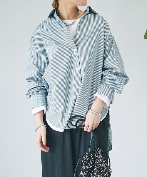 un dix cors(アンディコール)の「ストライプシンプルシャツ(シャツ/ブラウス・レディース・ネイビー/グリーン/ピンク・FREE)」の8枚目の写真