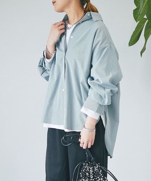 un dix cors(アンディコール)の「ストライプシンプルシャツ(シャツ/ブラウス・レディース・ネイビー/グリーン/ピンク・FREE)」の9枚目の写真