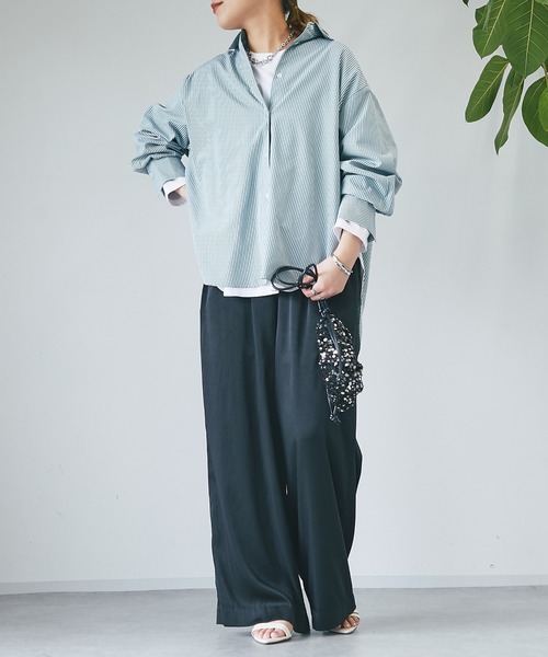 un dix cors(アンディコール)の「ストライプシンプルシャツ(シャツ/ブラウス・レディース・ネイビー/グリーン/ピンク・FREE)」の7枚目の写真