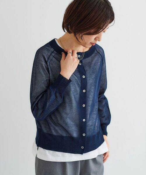 le.coeur blanc（ルクールブラン）の「シアー前後2WAYクルーカーディガン（カーディガン/ボレロ・レディース・ライトグリーン/ネイビー/オフホワイト・38）」の3枚目の写真