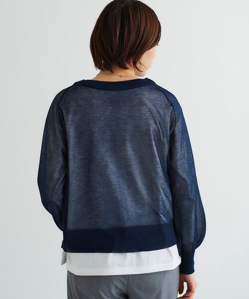 le.coeur blanc（ルクールブラン）の「シアー前後2WAYクルーカーディガン（カーディガン/ボレロ・レディース・ライトグリーン/ネイビー/オフホワイト・38）」の4枚目の写真