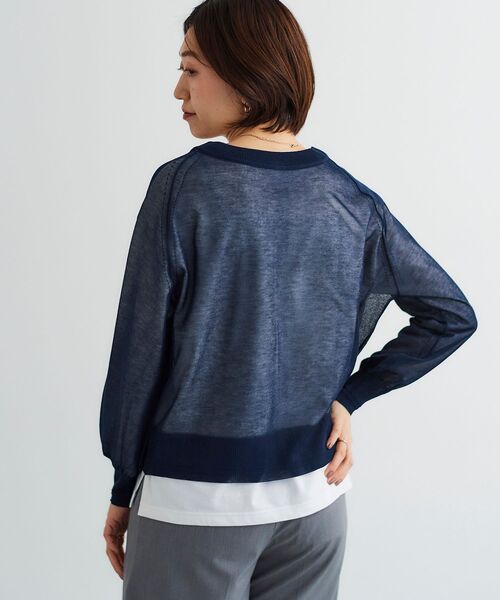 le.coeur blanc（ルクールブラン）の「シアー前後2WAYクルーカーディガン（カーディガン/ボレロ・レディース・ライトグリーン/ネイビー/オフホワイト・38）」の5枚目の写真