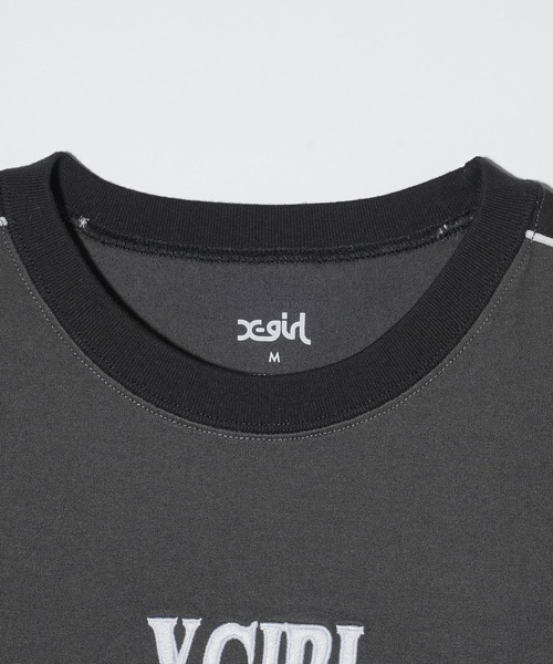 X-girl（エックスガール）の「CONTRAST STRIPE S/S BABY TEE（Tシャツ/カットソー・レディース・オリーブ/ホワイト/チャコール・S/M）」の5枚目の写真