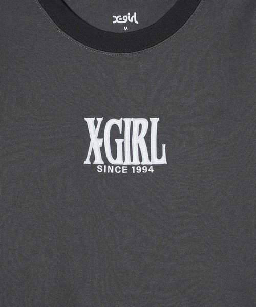 X-girl（エックスガール）の「CONTRAST STRIPE S/S BABY TEE（Tシャツ/カットソー・レディース・オリーブ/ホワイト/チャコール・S/M）」の7枚目の写真