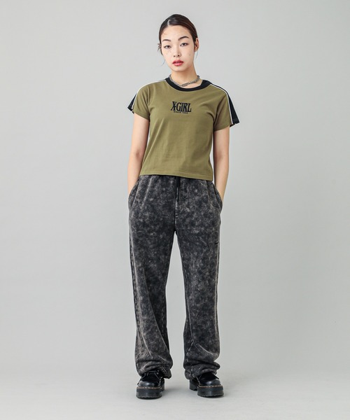 X-girl（エックスガール）の「CONTRAST STRIPE S/S BABY TEE（Tシャツ/カットソー・レディース・オリーブ/ホワイト/チャコール・S/M）」の20枚目の写真